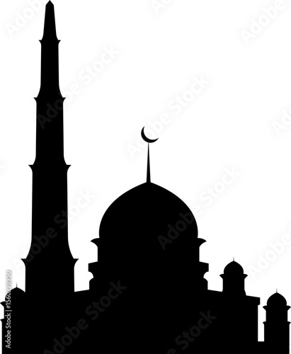 Islamic mosque silhouettes. Mosques and minarets with crescents. Vector illustration