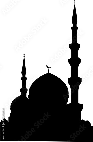 Islamic mosque silhouettes. Mosques and minarets with crescents. Vector illustration