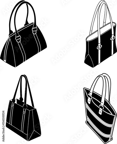 Silhouette of Various Handbags; tote bag Silhouette