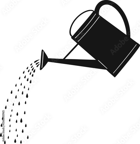 Silhouette of Watering Can in Action; Watering can Silhouette  vector