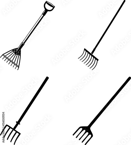 Silhouette of Garden Rakes and Pitchforks