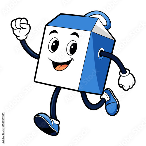 Running Happy Milk Carton Mascot Illustration