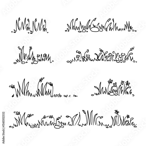 Dense thickets of meadow grass Outline sketch. Vector.
