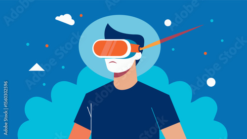 A man using a virtual reality headset to revisit a traumatic event and process it in a safe and controlled environment as part of their therapy for PTSD.. Vector illustration