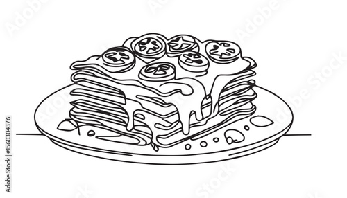Continuous one single minimal line drawing lasagna