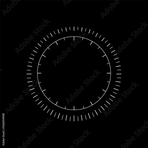 This graphic features a circular measuring scale with detailed radial tick marks and numeric indicators.