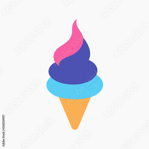 Colorful swirl ice cream cone with blue and pink flavors isolated on white background