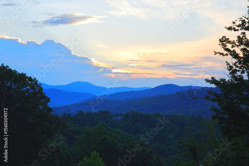 Picturesque, saturated mountain view of Blue Ridge Mountains. 