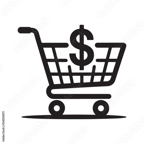 Black shopping cart with dollar sign icon trolley money