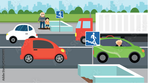 Vector illustration of a car accident on the road with a driver and a passenger
