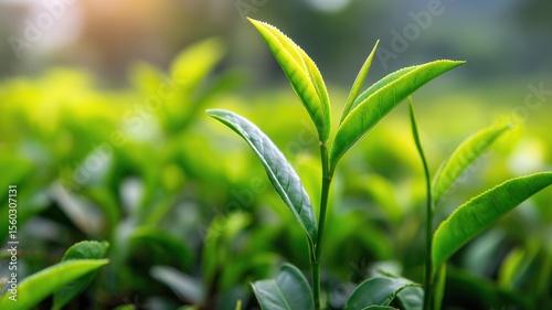 fresh green tea leaves
