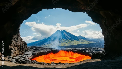 Lava flow visible from a cave entrance.