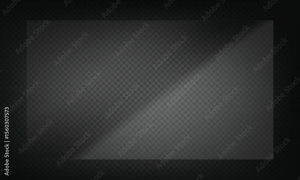 Folha de acrílico transparente e brilhante. Painel de plástico transparente. Brilhos e reflexos realistas em uma superfície transparente. Ideal para exibir objetos ou designs. Ilustração vetorial.