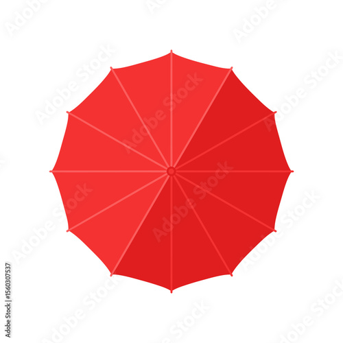 Vibrant Red Umbrella Top View Flat Design Vector Illustration - Rain Protection Graphic