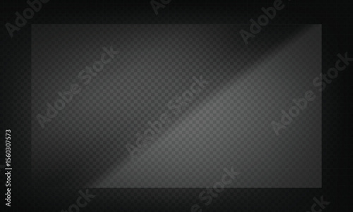 Folha de acrílico transparente e brilhante. Painel de plástico transparente. Brilhos e reflexos realistas em uma superfície transparente. Ideal para exibir objetos ou designs. Ilustração vetorial.