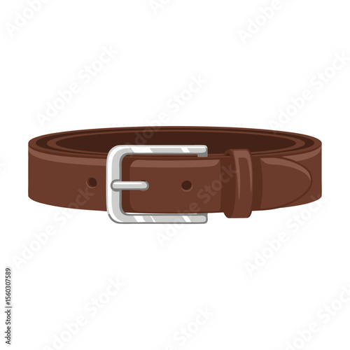 Classic Brown Leather Belt Flat Design Vector Illustration - Men's Fashion Accessory Graphic