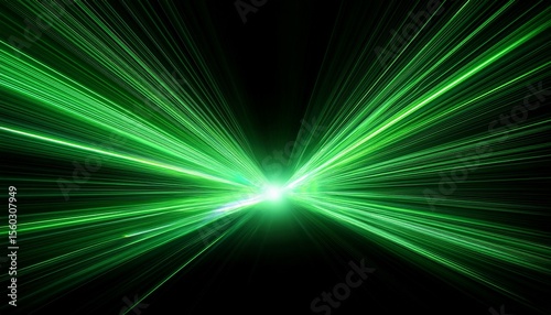 moving fast green laser light beams isolated on black background abstract light effect green lens flare horizontal rays glowing in the dark