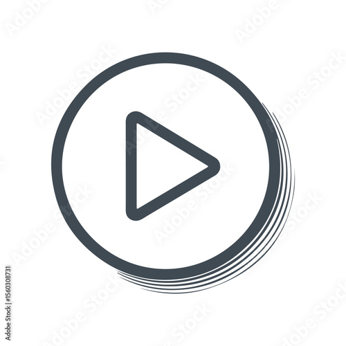 Dark gray play button icon with brush stroke circle