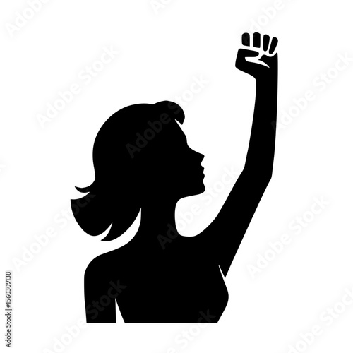 Minimalist Black SVG Silhouette of a Woman Raising Fist for Feminism and Empowerment Design Concepts