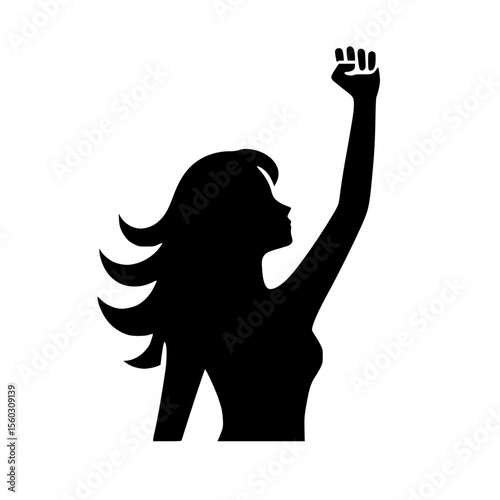 Minimalist Black SVG Silhouette of a Woman Raising Fist for Feminism and Empowerment Design Concepts