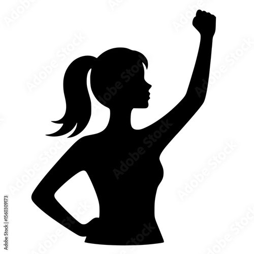 Minimalist Black SVG Silhouette of a Woman Raising Fist for Feminism and Empowerment Design Concepts
