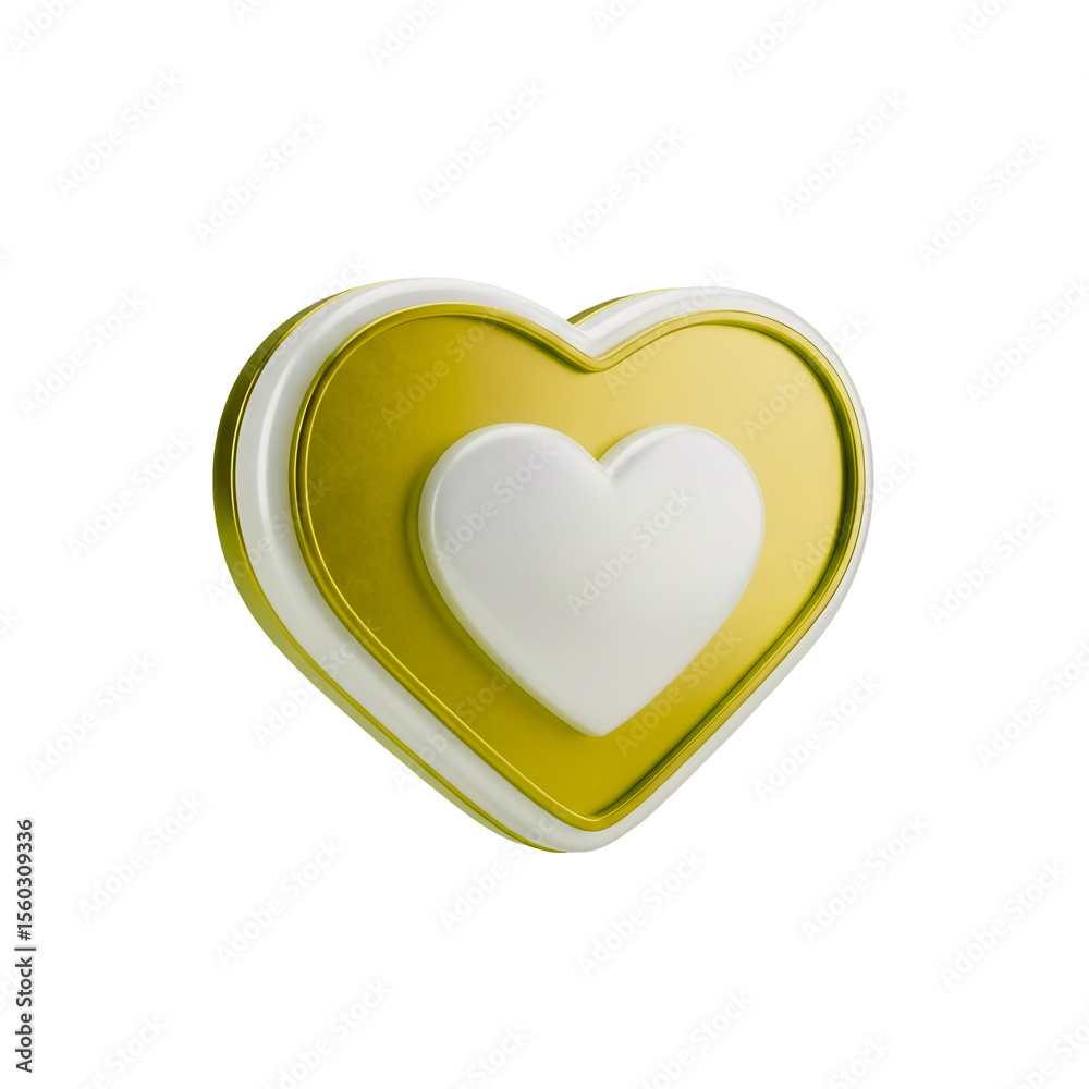 Coração Ícone Amarelo dourado e Branco Brilhante Elemento 3D Render PNG Transparente Golden Yellow and White Heart Coração Ícone Amarelo dourado e Branco Brilhante Elemento 3D Render PNG Transparente Golden Yellow and White Heart