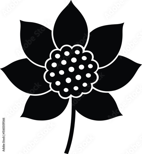 Elegant Floral Silhouette: A striking close-up silhouette of a blossoming flower, its petals radiating outwards from a detailed center, showcasing nature's timeless beauty and form.