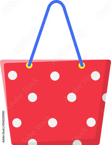 Red Polka Dot Summer Tote Bag Illustration with Blue Handles