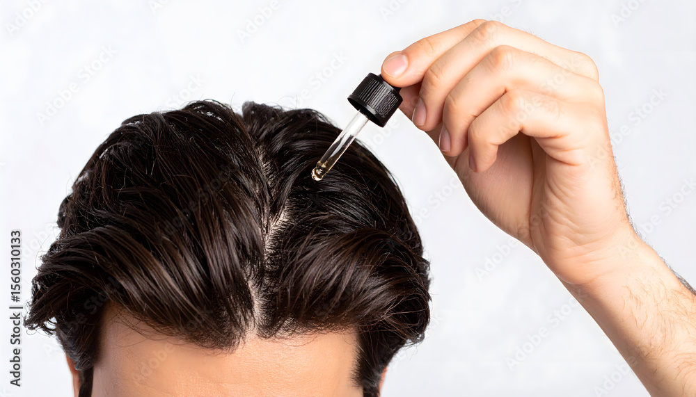 Naklejka premium Male Hair Care Treatment Application 