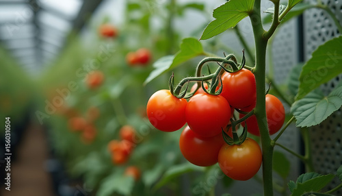 Wallpaper Mural Ripe cherry tomatoes growing on vine in greenhouse environment   Torontodigital.ca