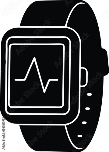 Smartwatch Icon: A minimalist, black and white icon of a smartwatch displaying a heart rate monitor graphic.  The design is clean and modern, perfect for app icons or digital illustrations.