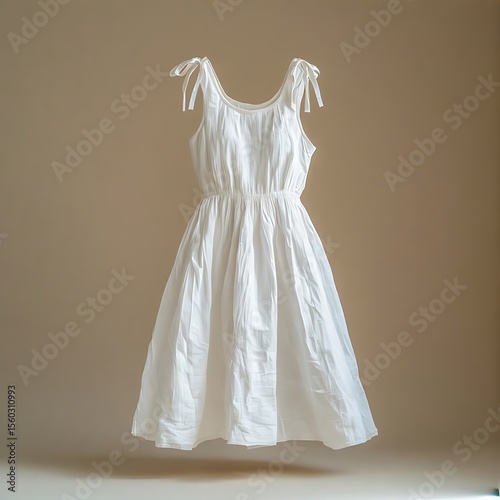 White linen sundress on a pastel beige background