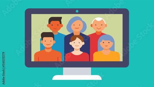 A digital picture frame that displays a slideshow of family photos helping individuals with dementia maintain connections to their loved ones.. Vector illustration