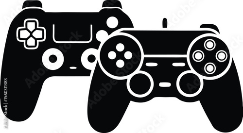 Gaming controllers : Illustrative image of two sleek, black gaming controllers, set against a background that highlights their ergonomic design. These controllers represent cutting-edge technology.