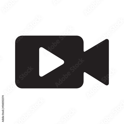 Black video camera icon with play button vector