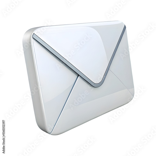 Glossy 3D mail envelope icon with soft shadows and a centered design, smooth and clean look, perfect for representing email or messaging.