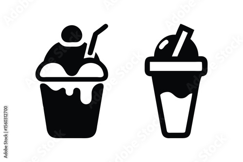 Simple Black and White Illustration of a Sundae and Smoothie