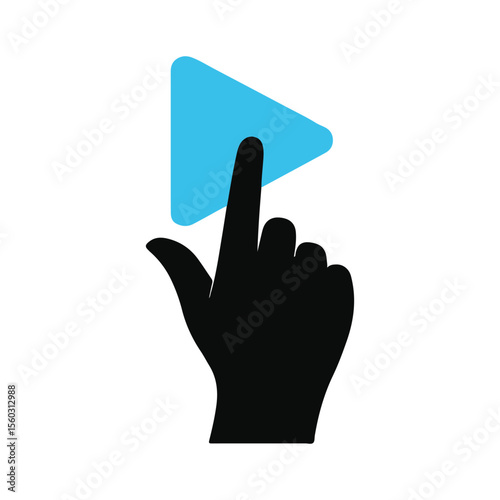 Black hand finger pressing blue play button icon vector