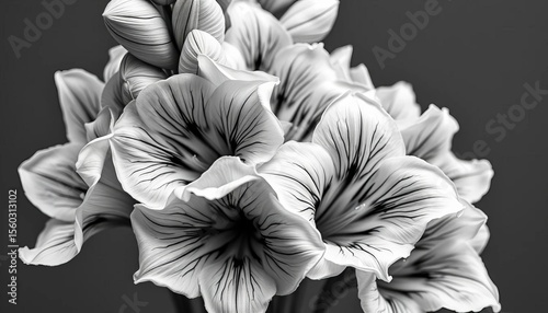 Monochrome gladiolus bouquet, intricate details, vector illustration,  elegant,  vintage