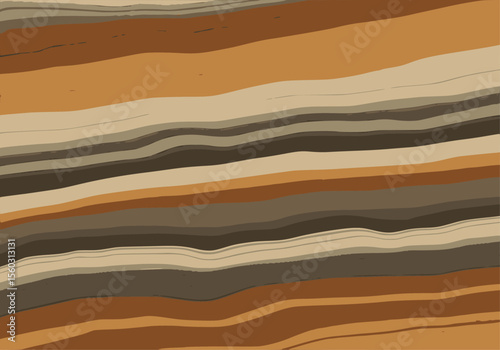 Abstract, vertical wavy layers in earthy tones of brown, beige, and orange, resembling geological strata or wood grain.