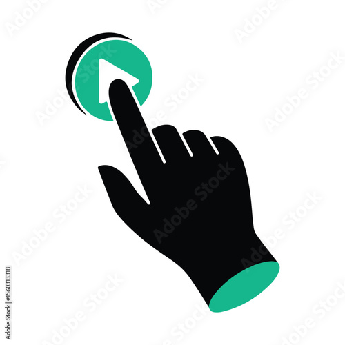 Black hand finger pressing green play button icon push