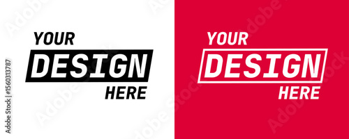 Various bold and modern badge designs featuring your design here in high-contrast typography.