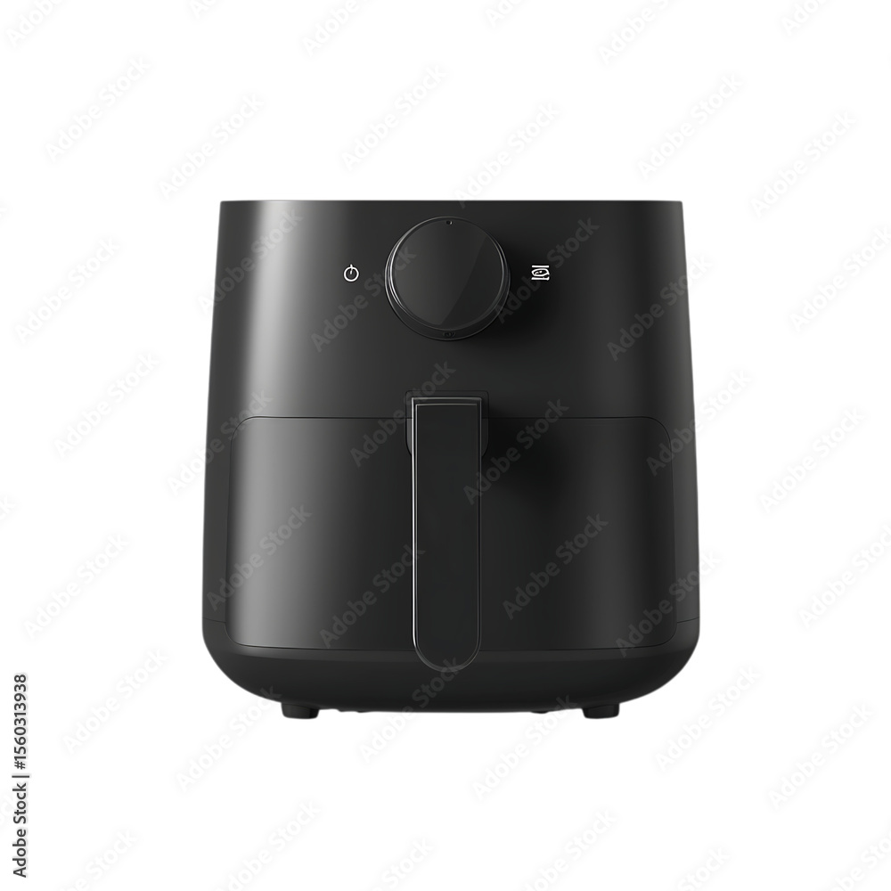 Modern black air fryer with simple controls isolated on transparent background Modern black air fryer with simple controls isolated on transparent background