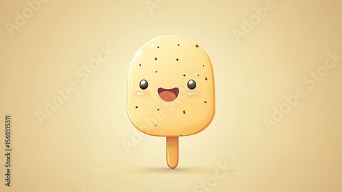A kawaii-style, cute, flat ice cream character with a happy face.