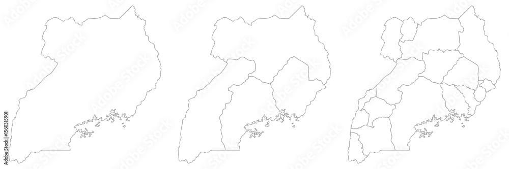 Obraz premium Uganda map set. Map of Uganda in set with white color without Lake Victoria