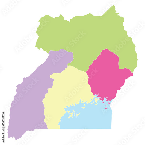 Uganda map four main regions. Map of Uganda four main regions in multicolor with Lake Victoria