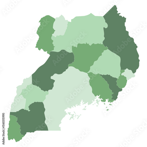 Uganda map subregions. Map of Uganda four subregions without Lake Victoria