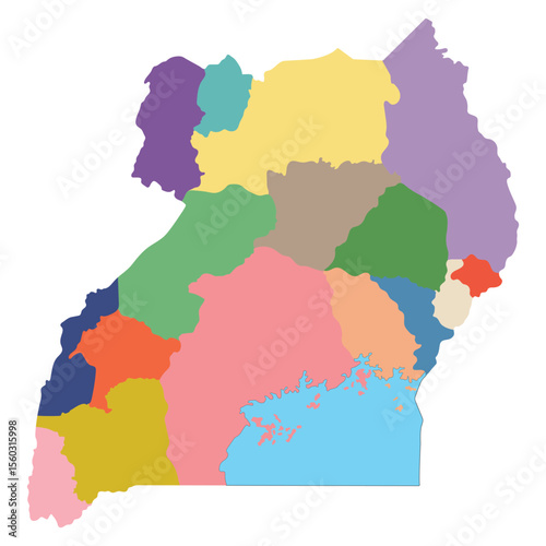 Uganda map subregions. Map of Uganda four subregions with Lake Victoria