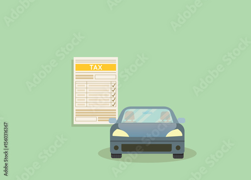 Car with tax bill.Tax return car export.Vector illustration
