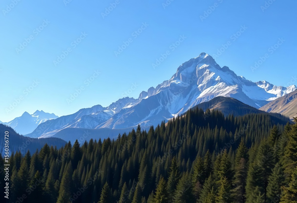 Fototapeta premium Majestic mountain range with dense pine forest, vector illustration, vector, scenery